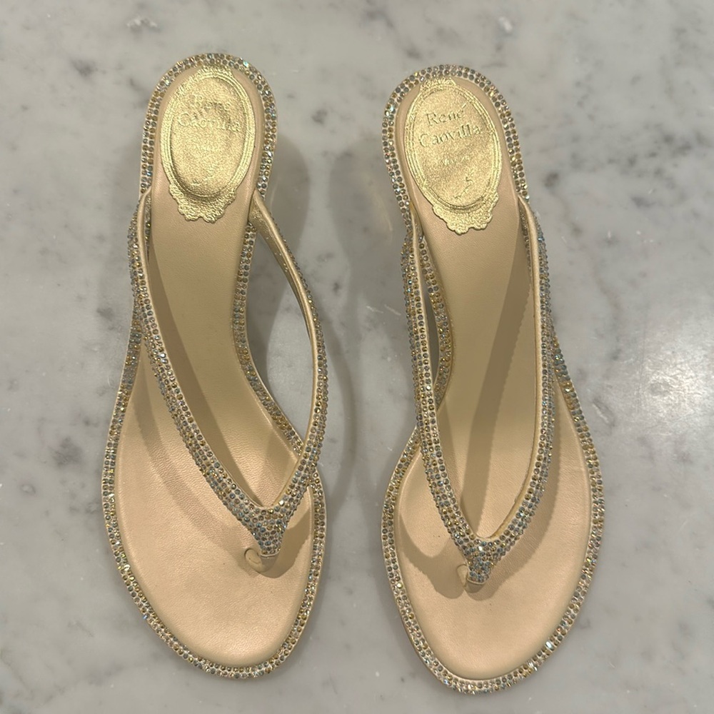 NWT! Rene Caovilla Embellished Thong Wedges
